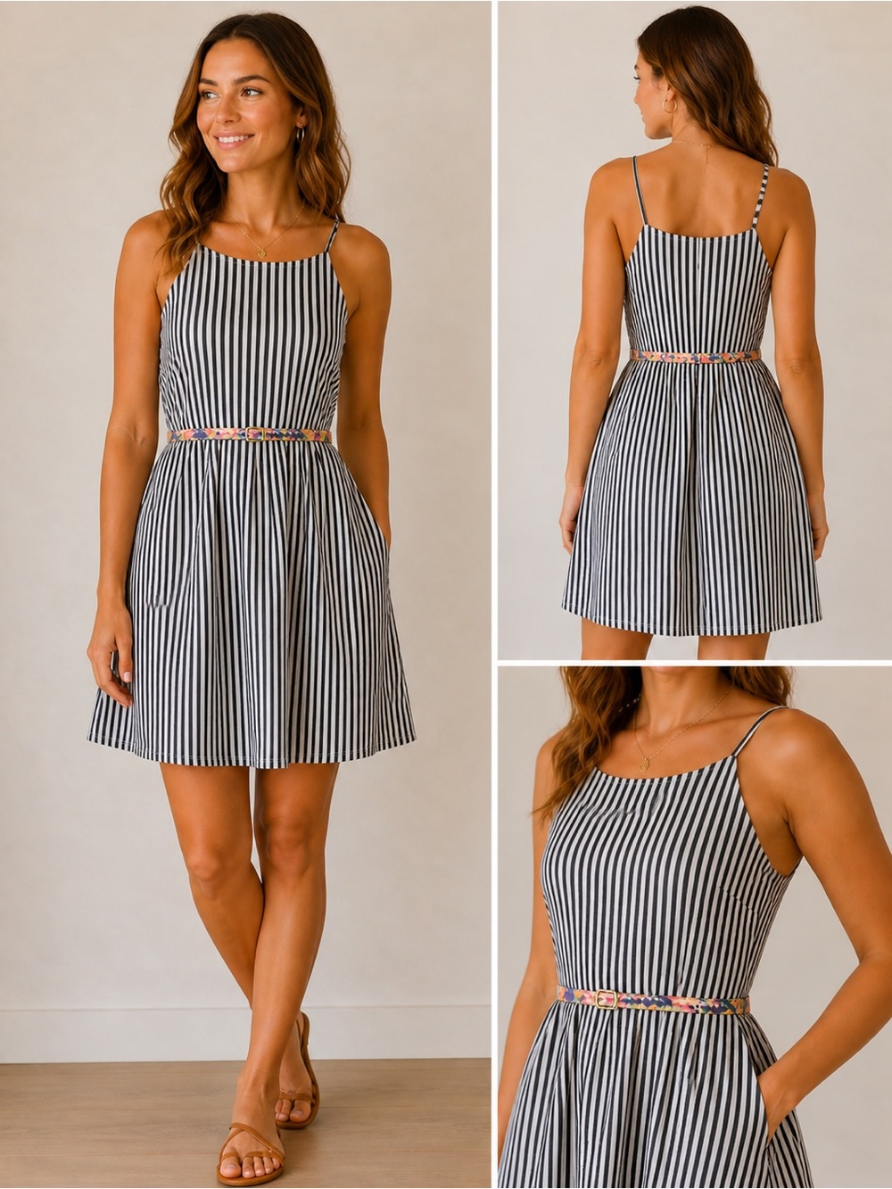I.N. San Francisco Black and White Striped Sleeveless Mini Dress New w/o tags